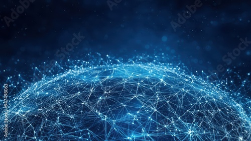 Abstract Blue Network Globe with Connected Lines and Glowing Dots