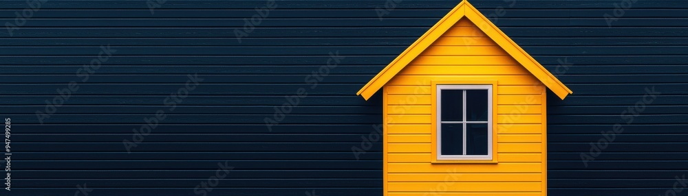 Bright yellow house icon on a dark background, representing comfort, warmth, and a welcoming atmosphere. Bright yellow house icon on a dark background, representing comfort, warmth, and a welcoming atmosphere.