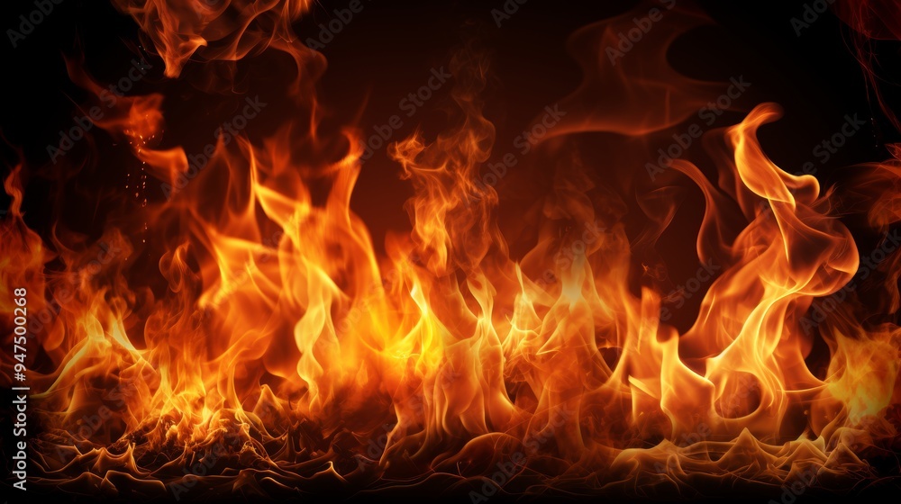 Dynamic fire flames with sparks on black background a striking banner template for design Dynamic fire flames with sparks on black background a striking banner template for design