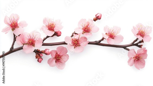 Beautiful Crisp Mei Prunus mume Flower Isolated on White Background