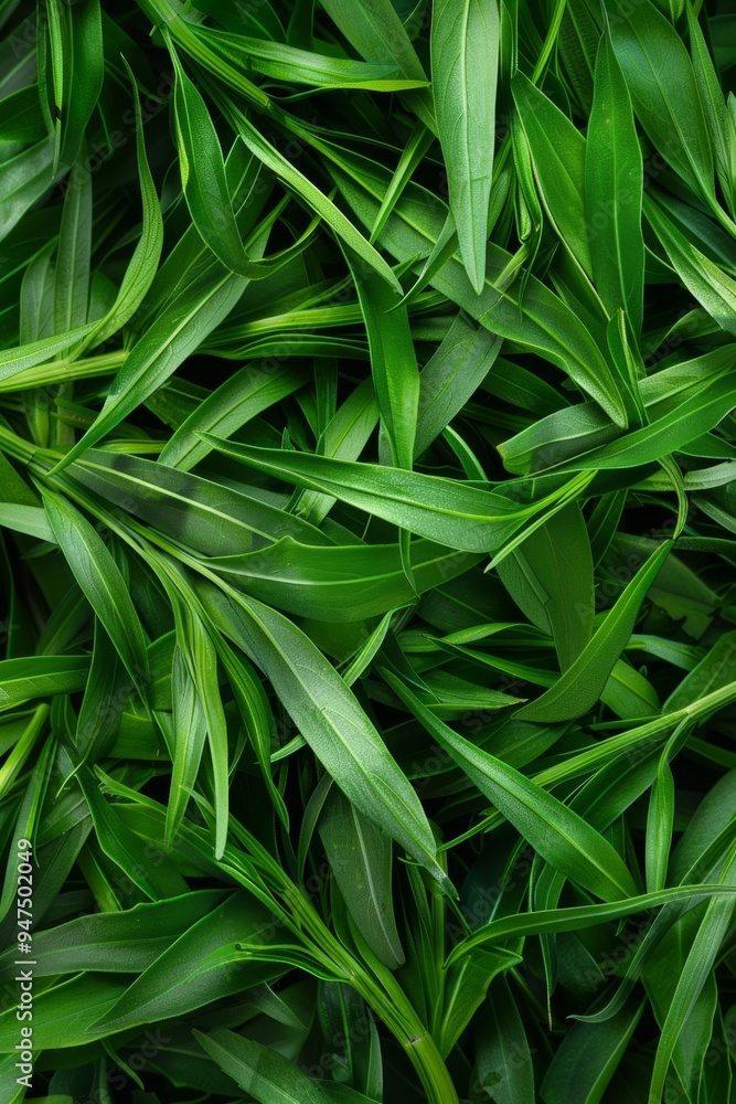 Estragon twigs, tarragon sprigs, fresh artemisia dracunculus grass, green spice leaves banner illustration Estragon twigs, tarragon sprigs, fresh artemisia dracunculus grass, green spice leaves banner illustration