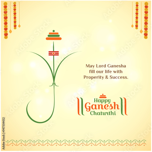 Creative line art Ganesh Chaturthi Wishes greetings. Social Media Wishes Post vector Design