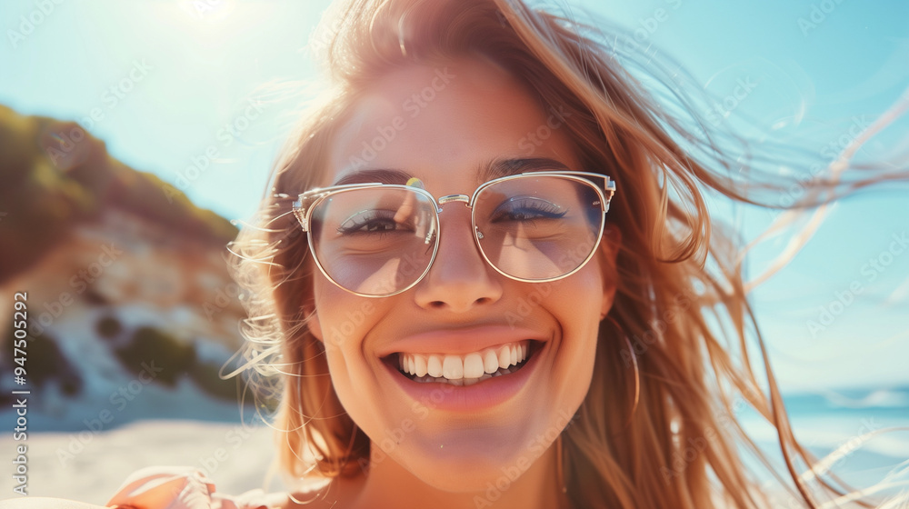 Smiling woman with glasses taking a selfie outdoors Smiling woman with glasses taking a selfie outdoors