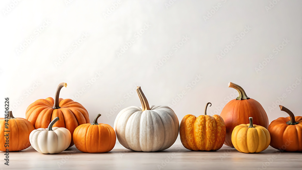 different pumpkins with copy space, autumn vibe different pumpkins with copy space, autumn vibe