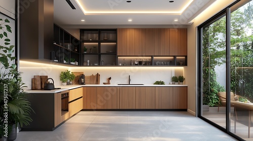 Wallpaper Mural Modern Detached House Kitchen with Wooden Cabinets and Bright Lighting for Functional Design Torontodigital.ca