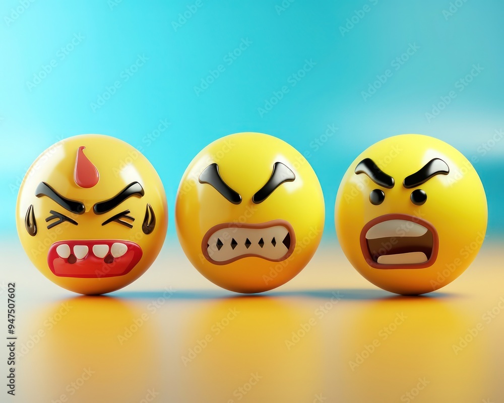 3D emojis with joyful, angry, and confused expressions, with open text area, 3D emojis with joyful, angry, and confused expressions, with open text area,