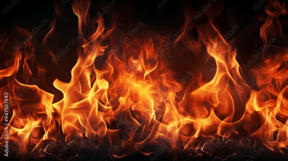 Dynamic fire flames with sparks on dark background vibrant burning texture banner template Dynamic fire flames with sparks on dark background vibrant burning texture banner template