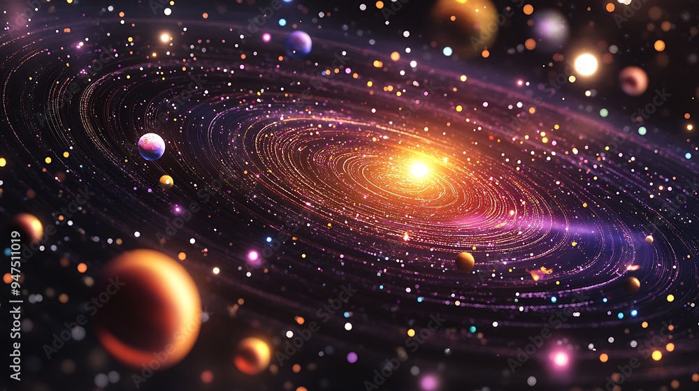 Obraz premium Central AI Entity in Solar System - Abstract Space Background with Vibrant Stars