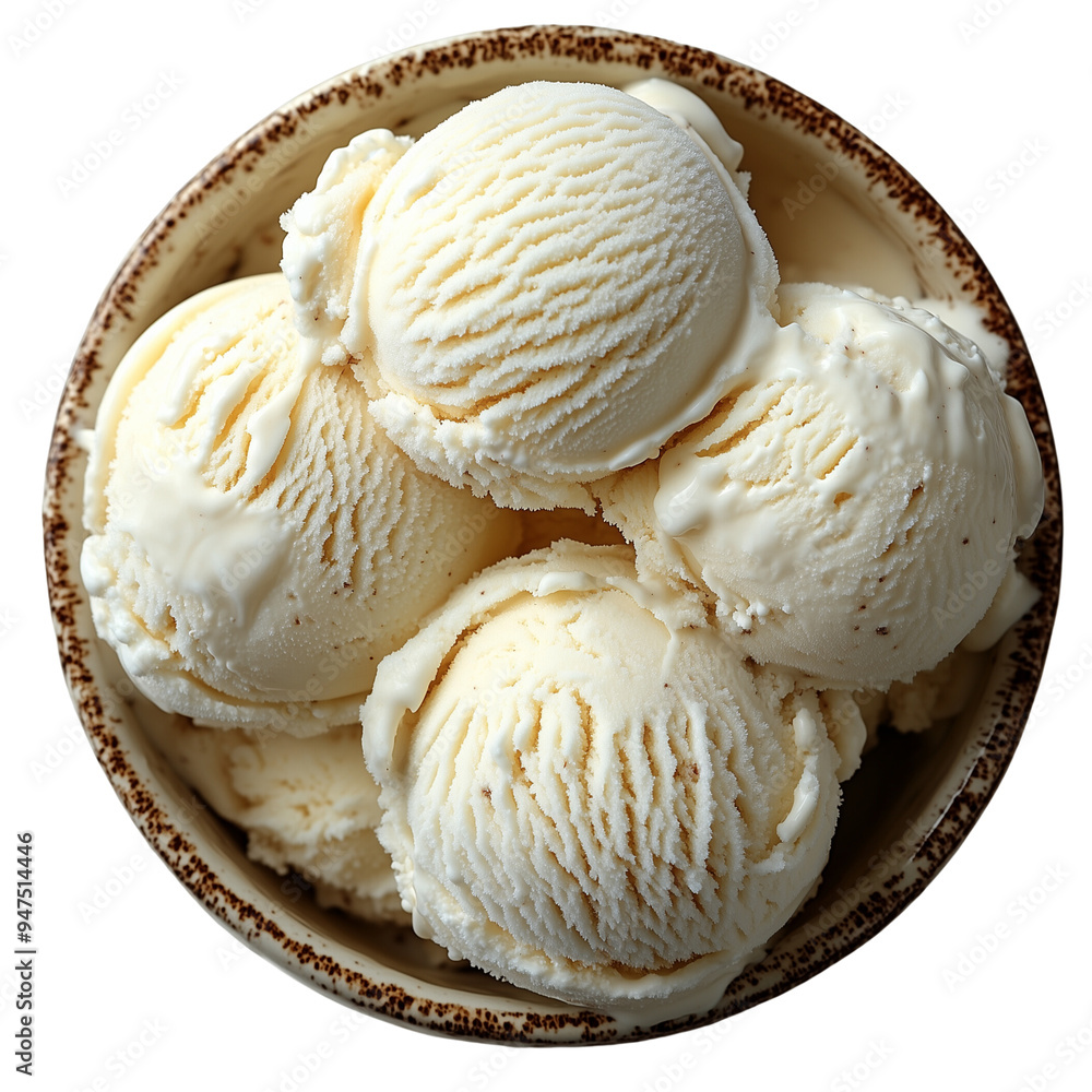 Top view close up of ice cream scoop that various flavor in bowl isolated on Transparent background Top view close up of ice cream scoop that various flavor in bowl isolated on Transparent background