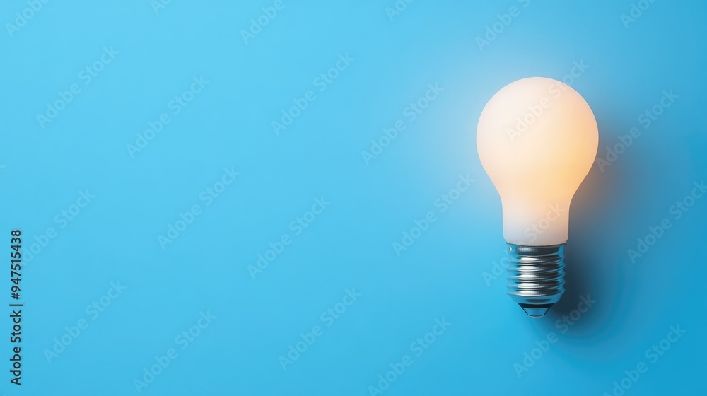 A solitary lightbulb illuminating a blue background with copy space A solitary lightbulb illuminating a blue background with copy space