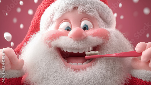 funny 3d cartoon santa claus brushig teeth banner/design/web/poster