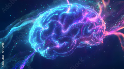 A fractal-inspired digital illustration of a human brain with glowing plexus lines, forming an intricate, repeating pattern that extends infinitely