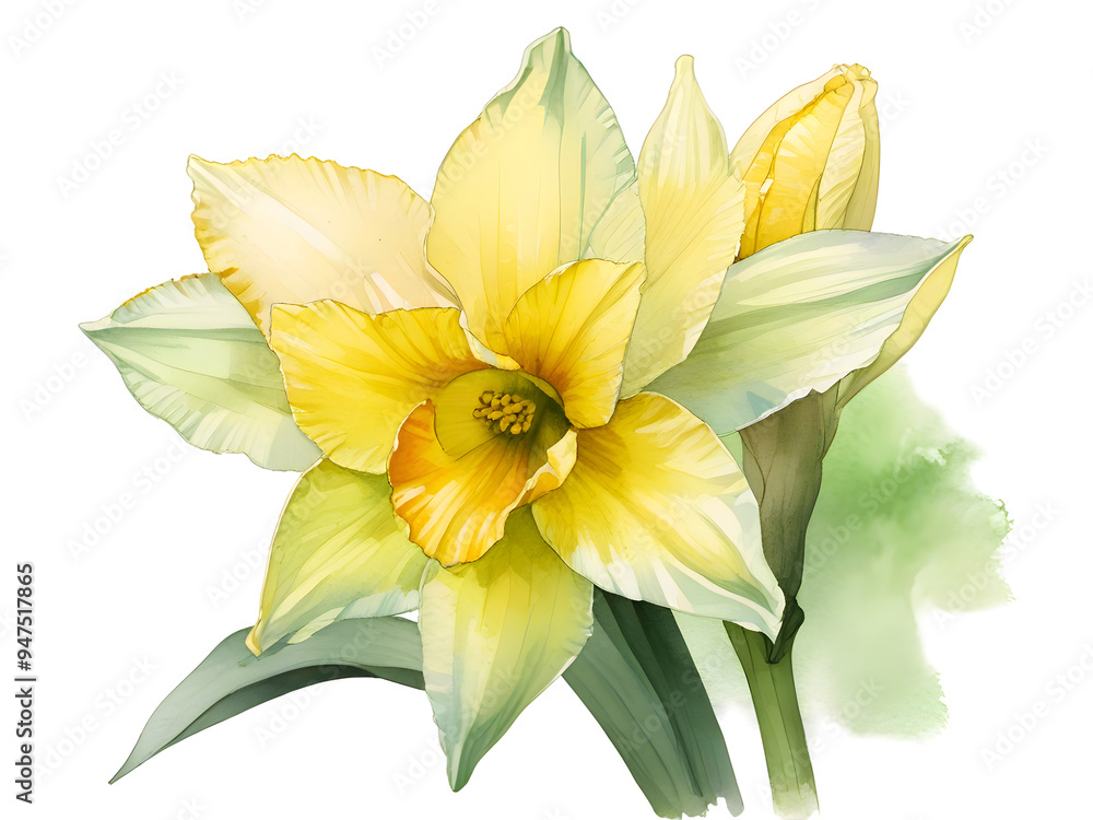 Fototapeta premium Daffodil Watercolor Flower Plant Nature Art 
