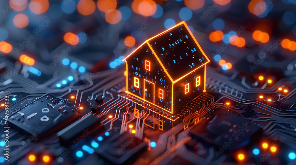 Obraz premium A robust cybersecurity shield safeguarding a smart home network, ensuring secure connectivity, data privacy, and protection against digital threats in an interconnected home environment. 