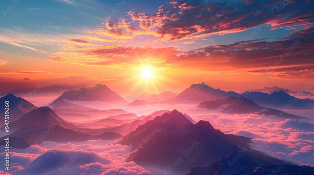 Sunrise over Mountains and Clouds Sunrise over Mountains and Clouds