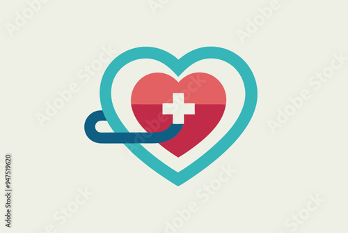 Healthcare Clinic Logo Design with Heart Icon Pictorial Mark