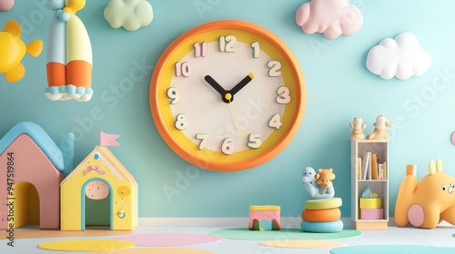 visual of a whimsical wall clock with a playful, cartoonish design.