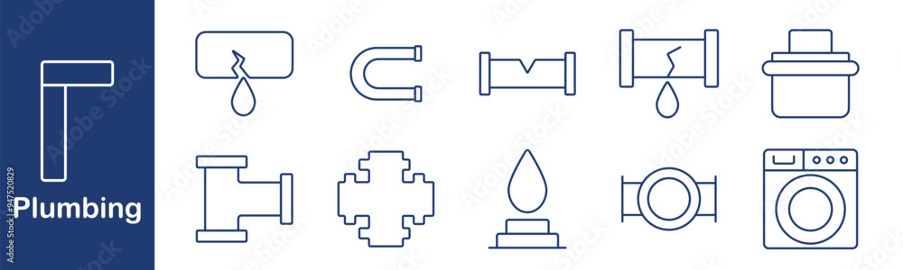 Plumbing icon set. Pipe, leak, magnet, fitting, water, drop, washing machine, drain, connection, plumbing, maintenance, home, repair, fixture, liquid, equipment, infrastructure Plumbing icon set. Pipe, leak, magnet, fitting, water, drop, washing machine, drain, connection, plumbing, maintenance, home, repair, fixture, liquid, equipment, infrastructure