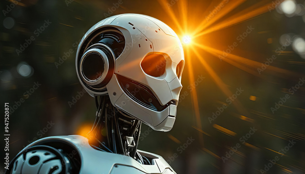 Sleek AI Robot with Flare Light Effects Image Sleek AI Robot with Flare Light Effects Image
