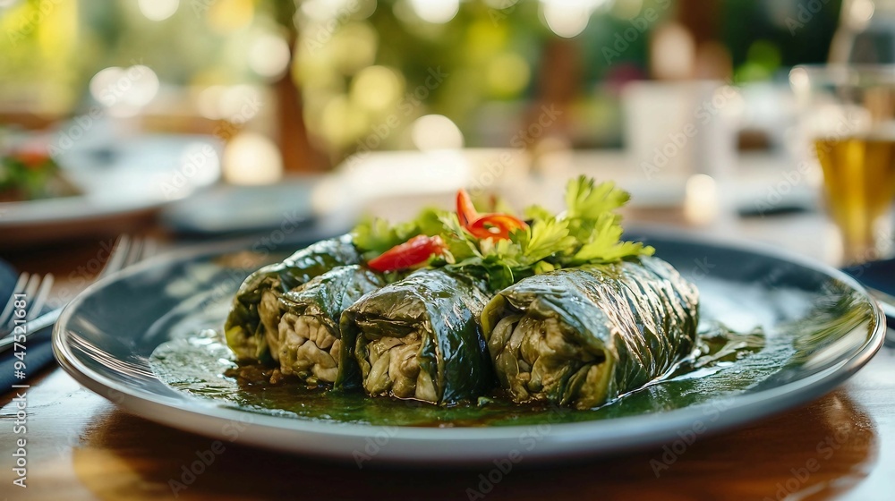 Exquisite Dolma with Savory Sauce - Authentic Turkish and Greek Cuisine Delicacy with Selective Focus Exquisite Dolma with Savory Sauce - Authentic Turkish and Greek Cuisine Delicacy with Selective Focus