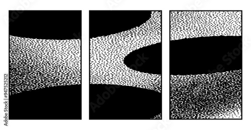 Set of 3 Abstract black and white pattern. For use in graphics. Minimalist illustration for printing on wall decorations