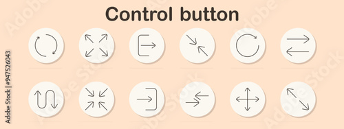 Control button set icon. Navigation arrows, rotation, direction, minimize, maximize, expand, shrink, system control, interface, settings, digital interaction, app functionality