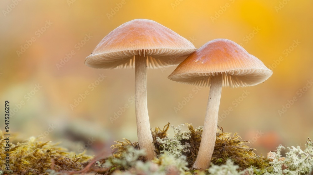 A close-up of a single red-capped mushroom growing on a mossy forest floor with blurred green foliage in the background. The sunlight filters through the trees, creating a warm and serene atmosphere. A close-up of a single red-capped mushroom growing on a mossy forest floor with blurred green foliage in the background. The sunlight filters through the trees, creating a warm and serene atmosphere.