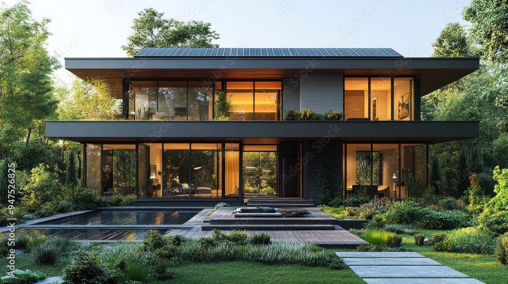 Modern Home With Pool And Solar Panels Modern Home With Pool And Solar Panels