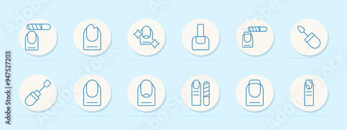 Nail care and manicure icon set. Nail polish, filing, and design symbols for beauty, grooming, and self-care themes