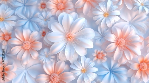 Layered 3D floral texture combining lily and daisy petals in a soft gradient