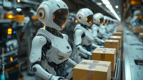 Robots Working on a Conveyor Belt in a Factory