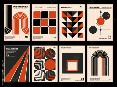 Artworks, posters inspired postmodern of vector abstract dynamic symbols with bold geometric shapes, useful for web background, poster art design, magazine front page, hi-tech print, cover artwork.