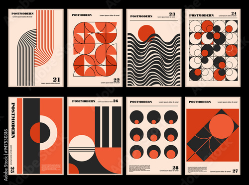 Artworks, posters inspired postmodern of vector abstract dynamic symbols with bold geometric shapes, useful for web background, poster art design, magazine front page, hi-tech print, cover artwork.