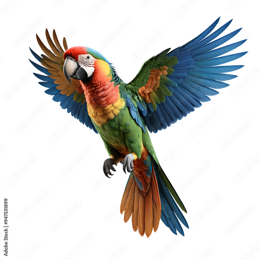 Fototapeta premium Fantasy parrot with open wings on transparent background