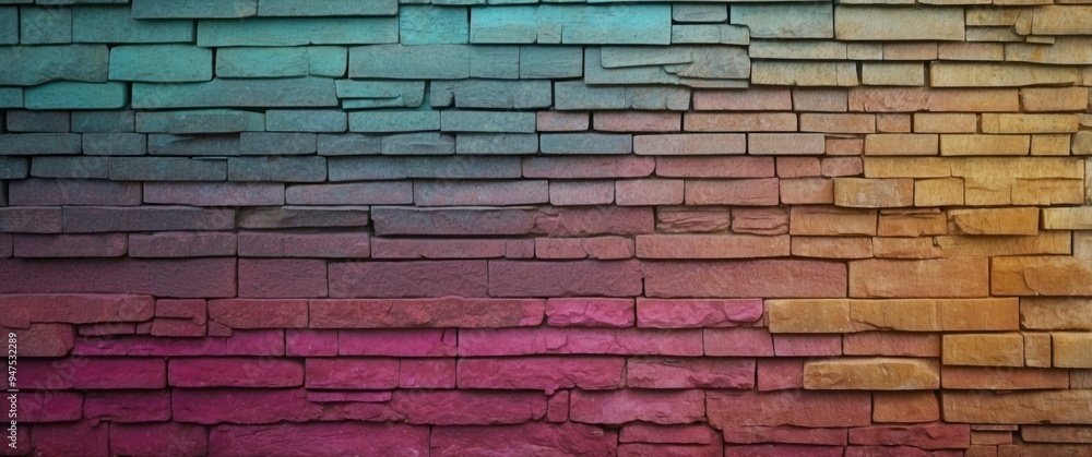 Gradient Brick Wall with Teal, Pink, and Brown Hues Gradient Brick Wall with Teal, Pink, and Brown Hues