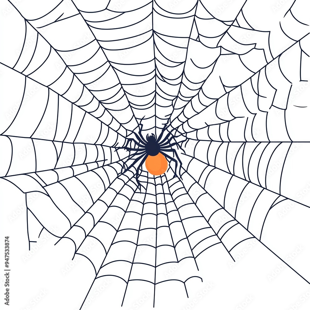 Obraz premium Black spider in a spiderweb on white background.