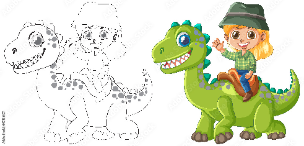 Obraz premium Kid Riding a Friendly Dinosaur
