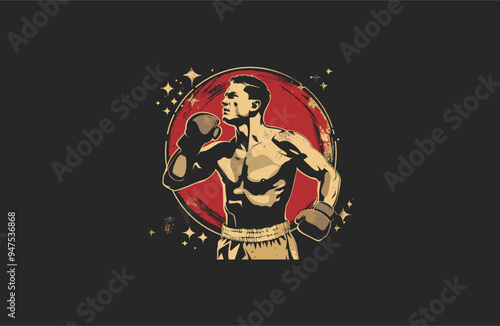 Boxing logo vector icon illustration vintage style