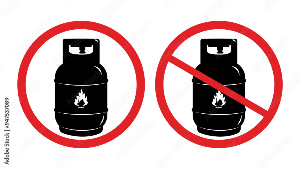warning sign propane gas cylinder, black and red isolated silhouette