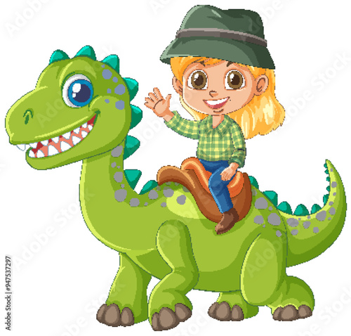 Kid Riding a Friendly Dinosaur