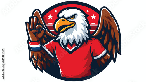 illustration of an eagle mascot in red with a minimalist style ok pose 