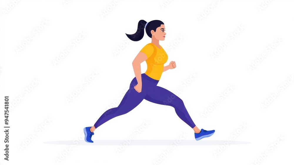 A dynamic of a woman running in athletic wear, embodying fitness and energy. Perfect for health and wellness themes. A dynamic of a woman running in athletic wear, embodying fitness and energy. Perfect for health and wellness themes.