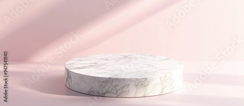 White marble pedestal on a light pink background 3D rendering