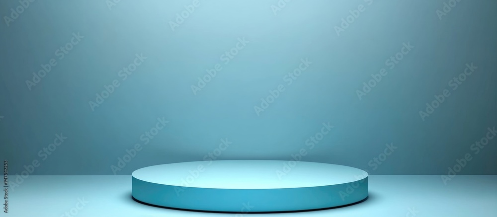 Minimalistic blue podium for product display Empty showcase Blank template for advertising Round pedestal 3D render illustration Minimalistic blue podium for product display Empty showcase Blank template for advertising Round pedestal 3D render illustration