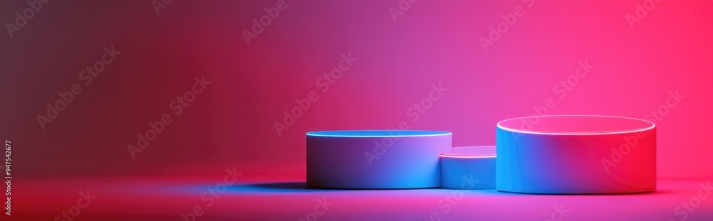Cylinder podiums on a pink backdrop Abstract minimalistic scene featuring geometric shapes Setting for presenting cosmetic products Mock up design with empty space Display and showcase concept 3D Cylinder podiums on a pink backdrop Abstract minimalistic scene featuring geometric shapes Setting for presenting cosmetic products Mock up design with empty space Display and showcase concept 3D