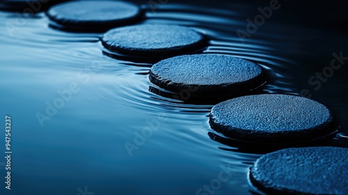 A series of stepping stones crossing a tranquil garden pond