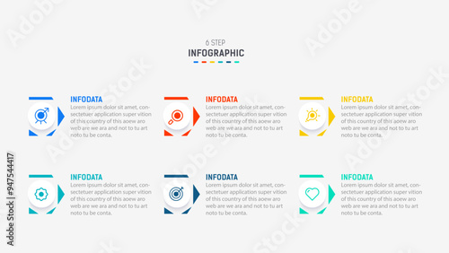 Business  infographics design for Six Step, option, parts or process. Infographic 6 element design template for presentation.  process diagram, step banner, flow chart, 6 option template.