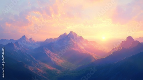 Golden Sunset over Majestic Mountain Range