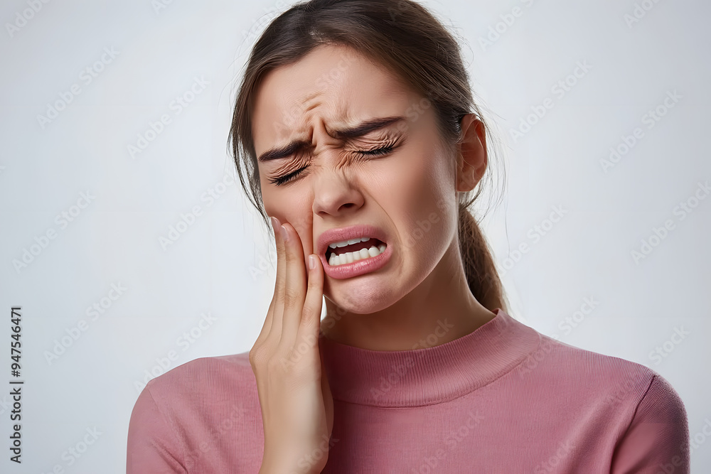 Closeup portrait of woman having toothache isolated on white background. Female suffering with a painful, hurting or inflammation in her mouth Closeup portrait of woman having toothache isolated on white background. Female suffering with a painful, hurting or inflammation in her mouth