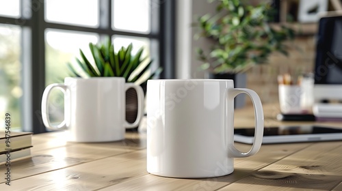 Wallpaper Mural White Mug on a Wooden Table with Sunlight Torontodigital.ca